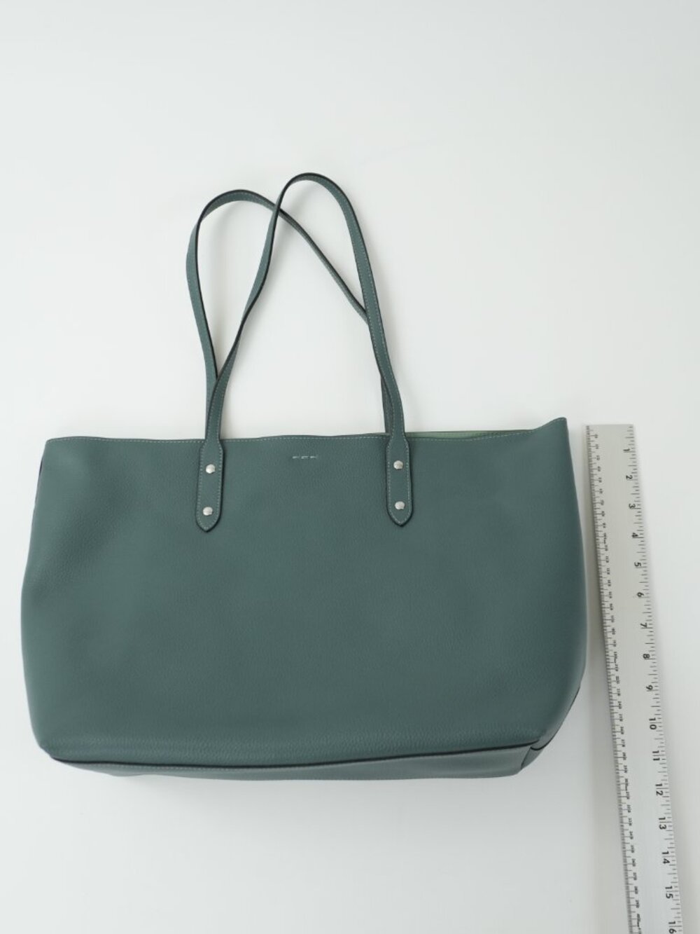 COACH Tote Green Pebbled Leather Handbag Shoulder Bag large - Picture 15 of 15